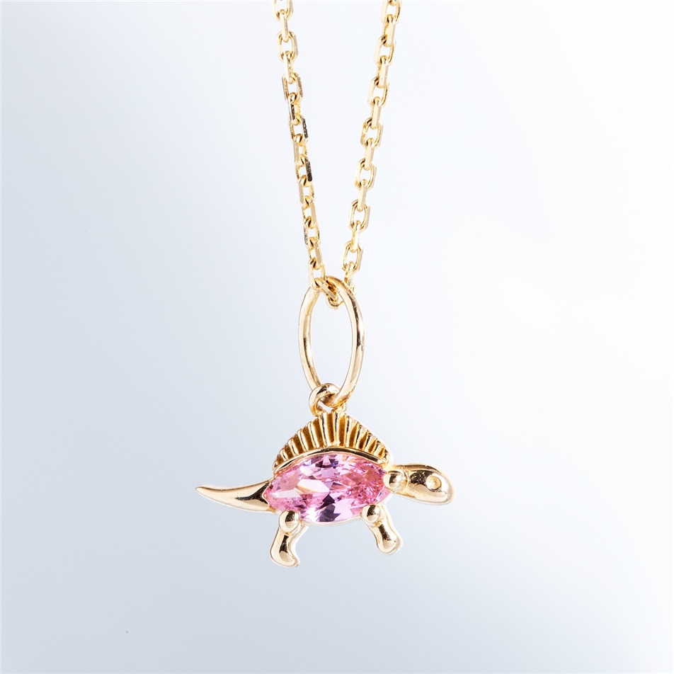Solid Gold Triceratops Dinosour Necklace
