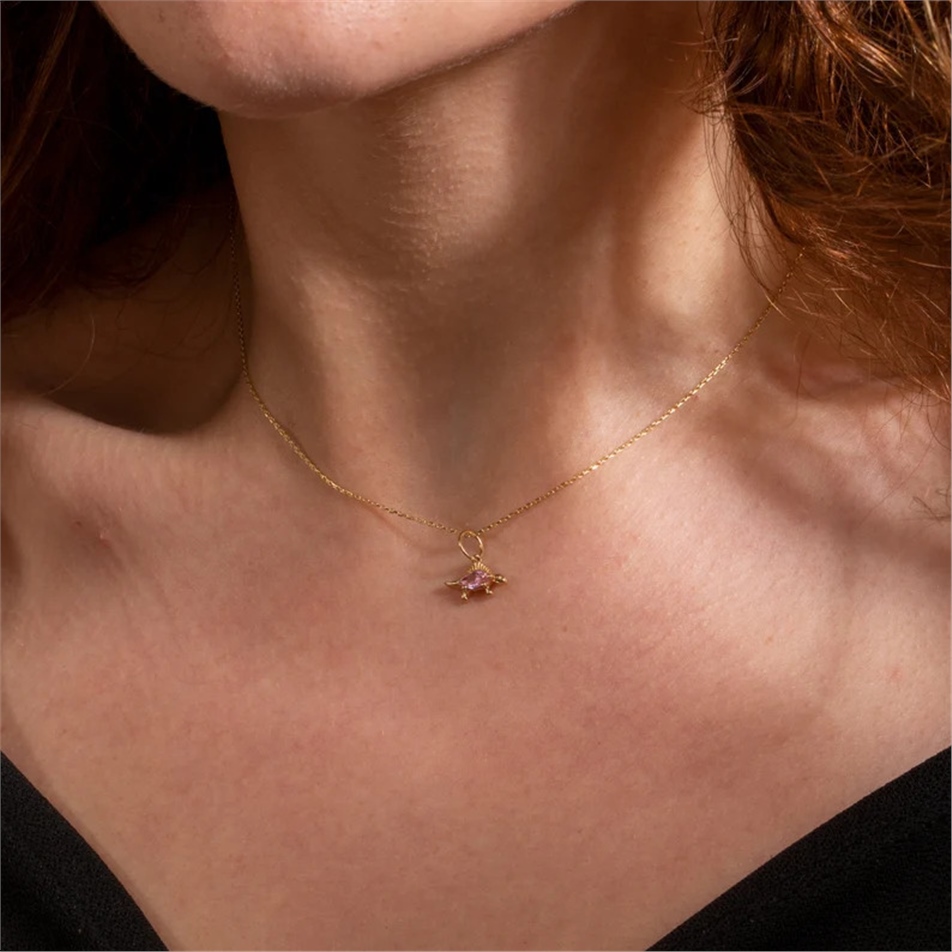 Solid Gold Triceratops Dinosour Necklace