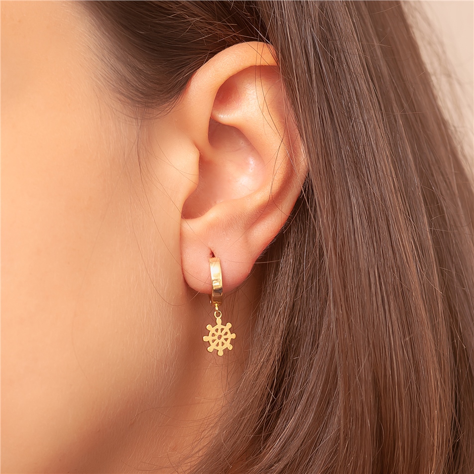 Solid Gold Rudder Hoop Earring