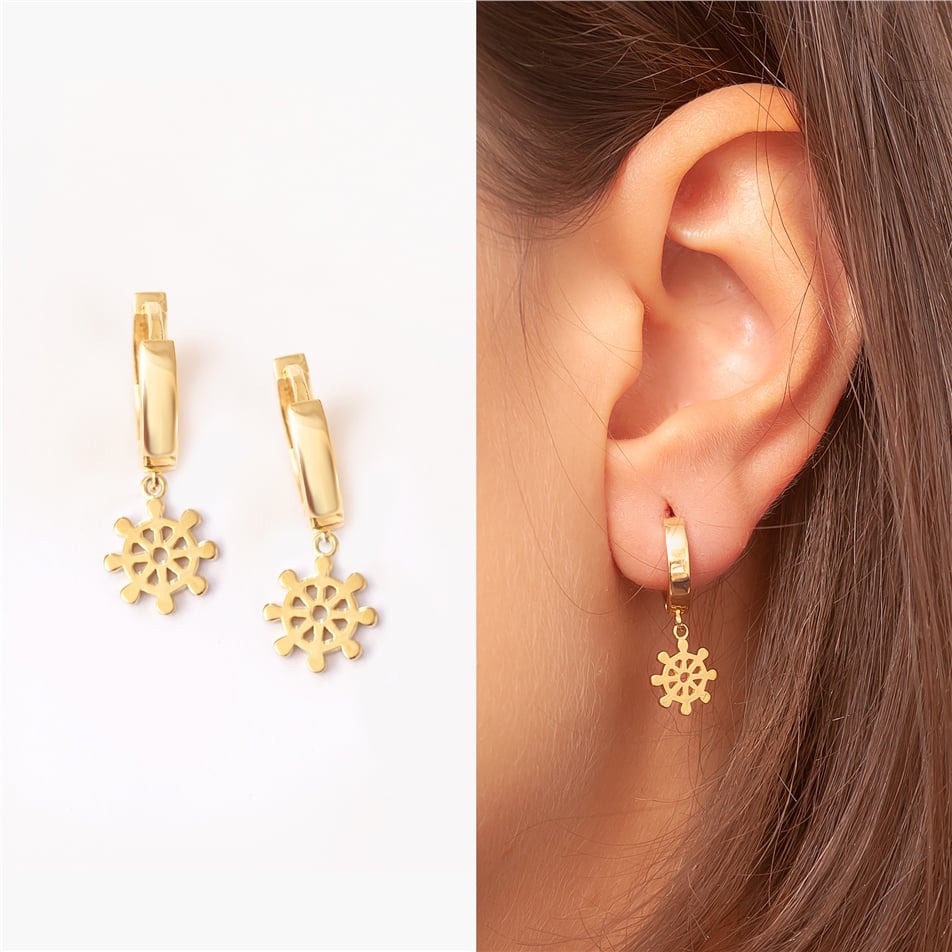 Solid Gold Rudder Hoop Earring