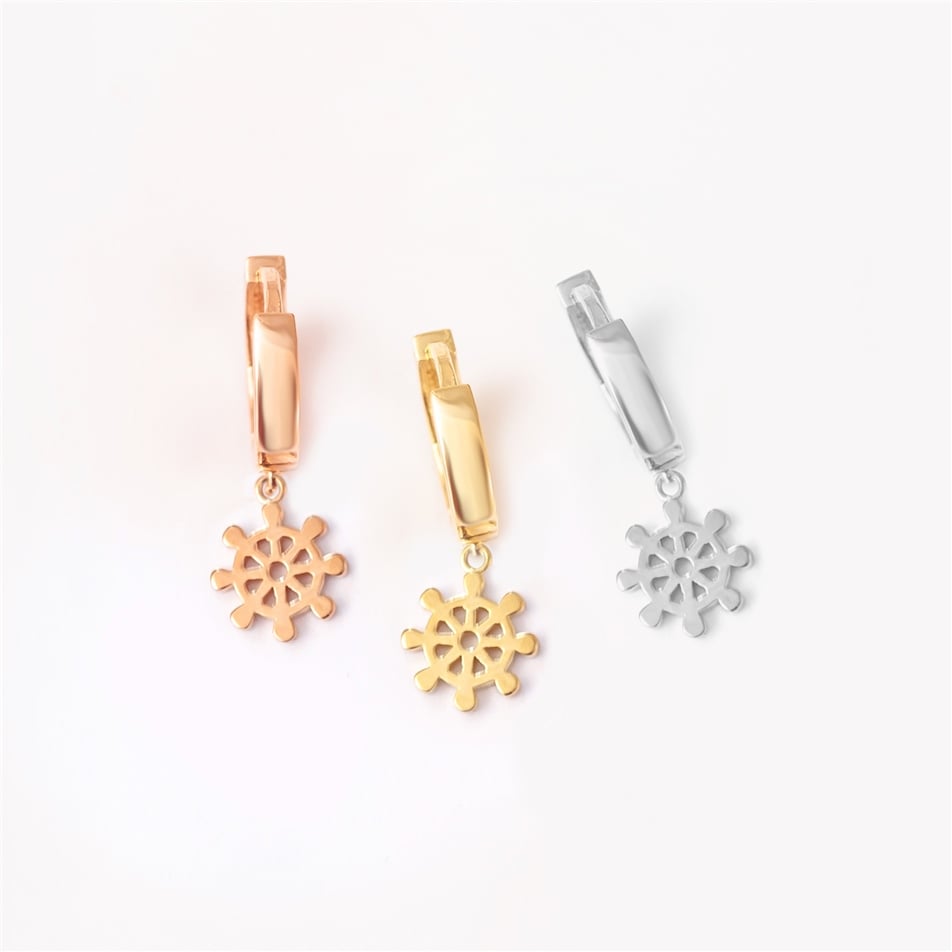 Solid Gold Rudder Hoop Earring