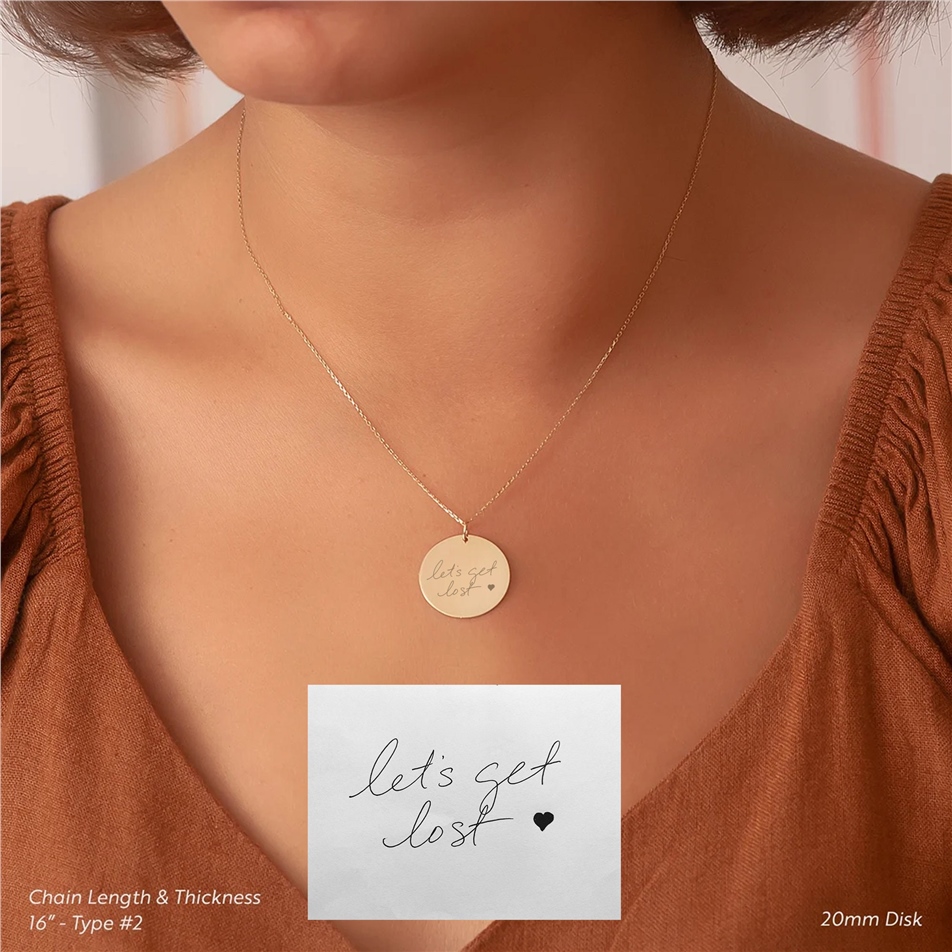 Solid Gold Engraved Actual Handwriting Pendant