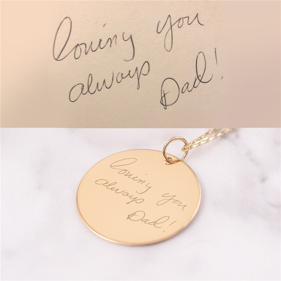 Solid Gold Engraved Actual Handwriting Pendant