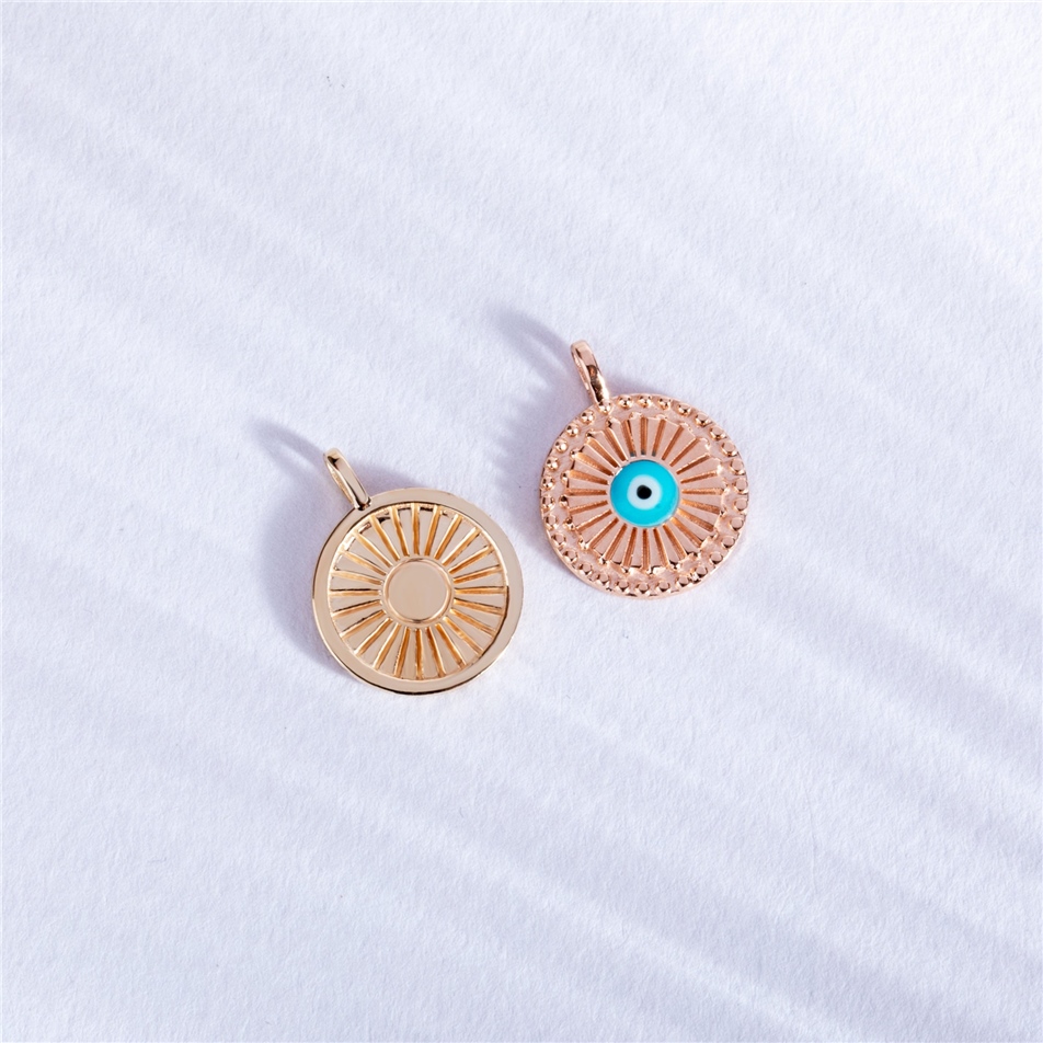 Solid Gold Evil Eye Fluted Disc Necklace