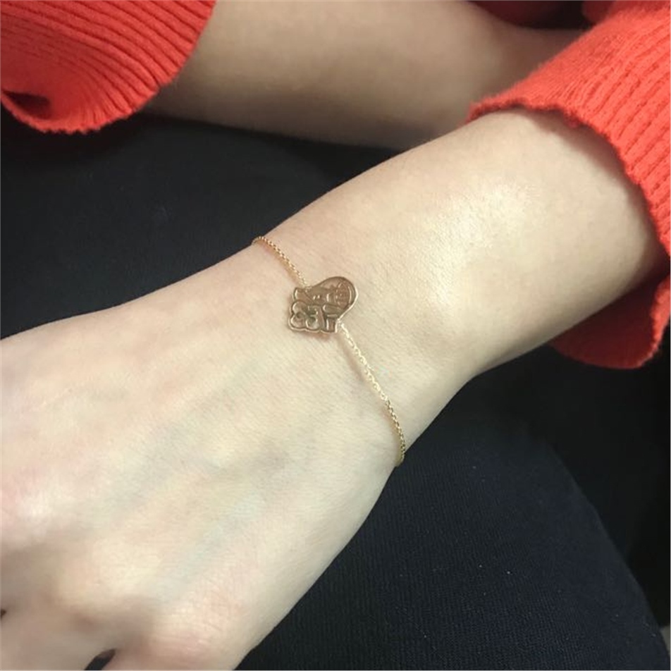 Solid Gold Clover, Hamsa, Elephant Bracelet