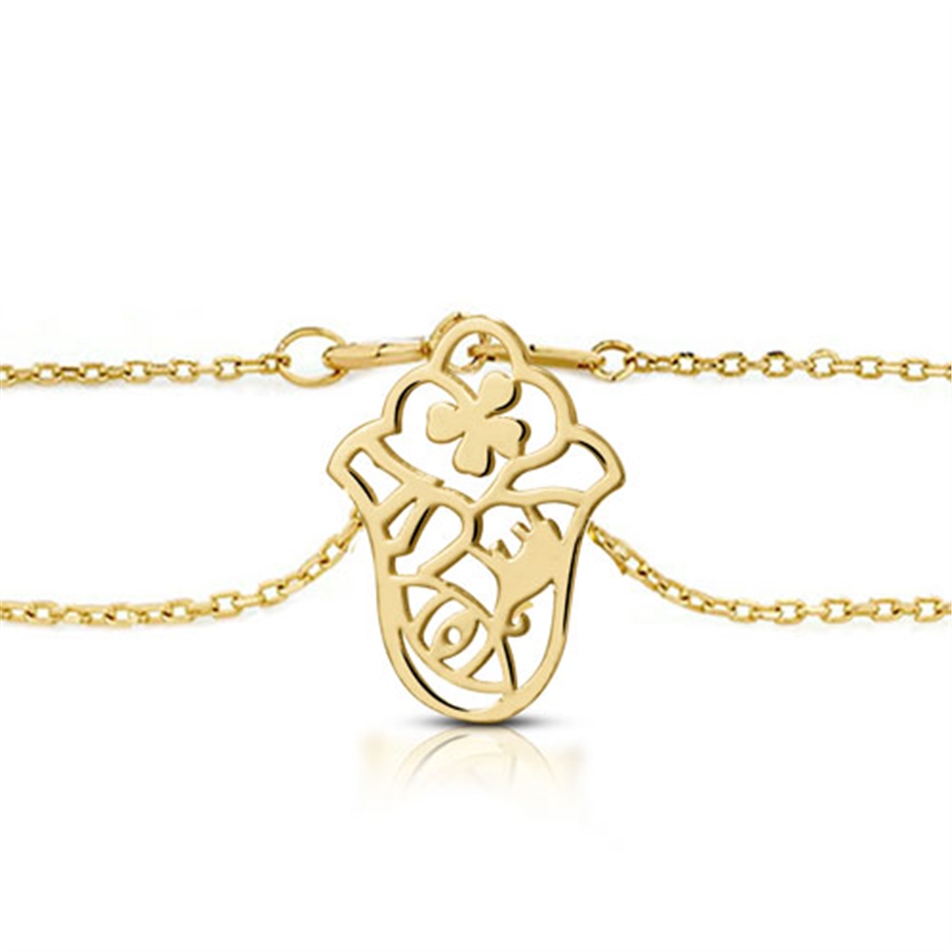 Solid Gold Clover, Hamsa, Elephant Bracelet
