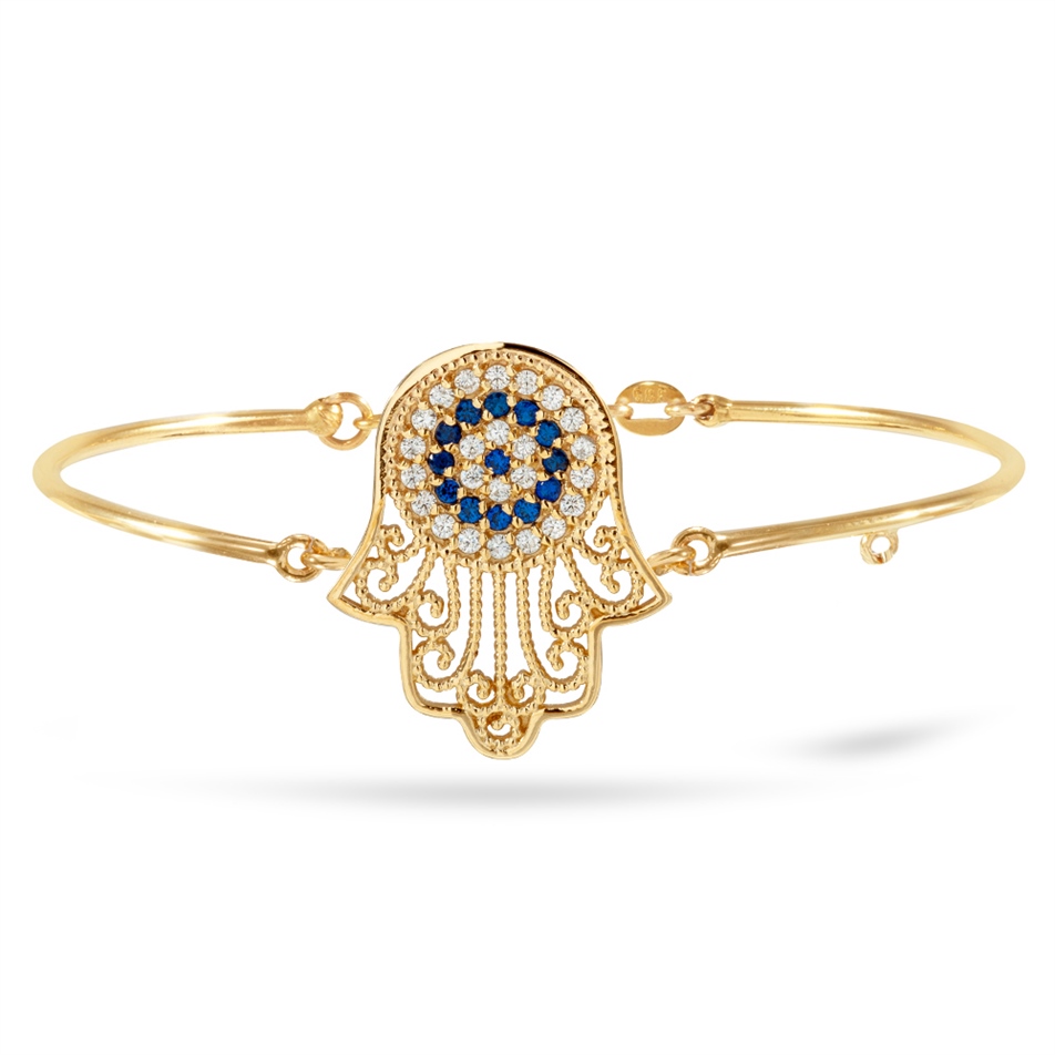 Solid Gold Evil Eye, Hamsa Bracelet