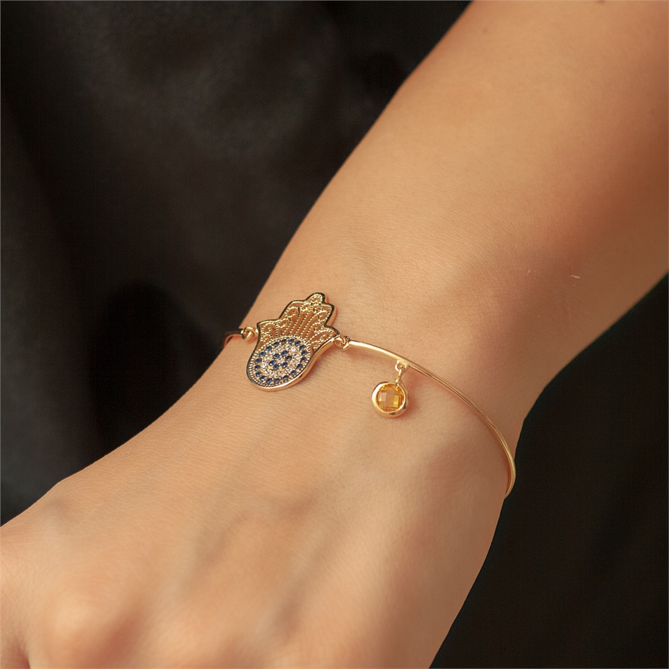 Solid Gold Evil Eye, Hamsa Bracelet