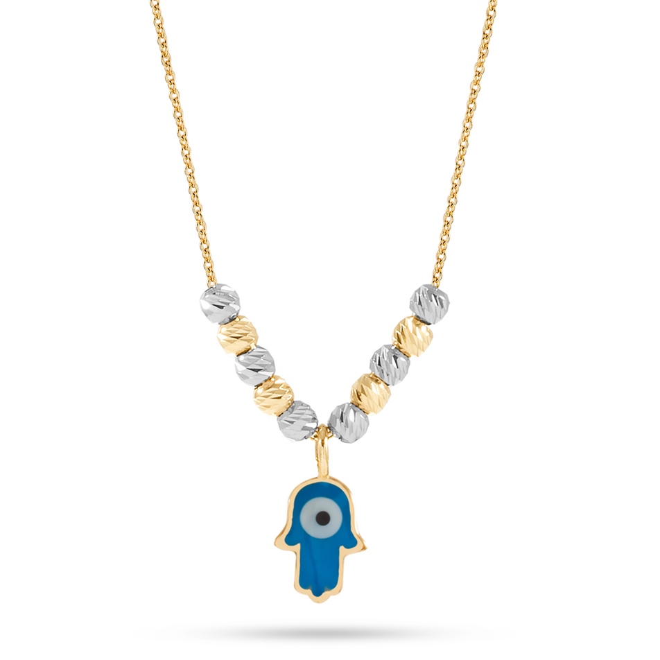 Solid Gold Enamel Hamsa Necklace