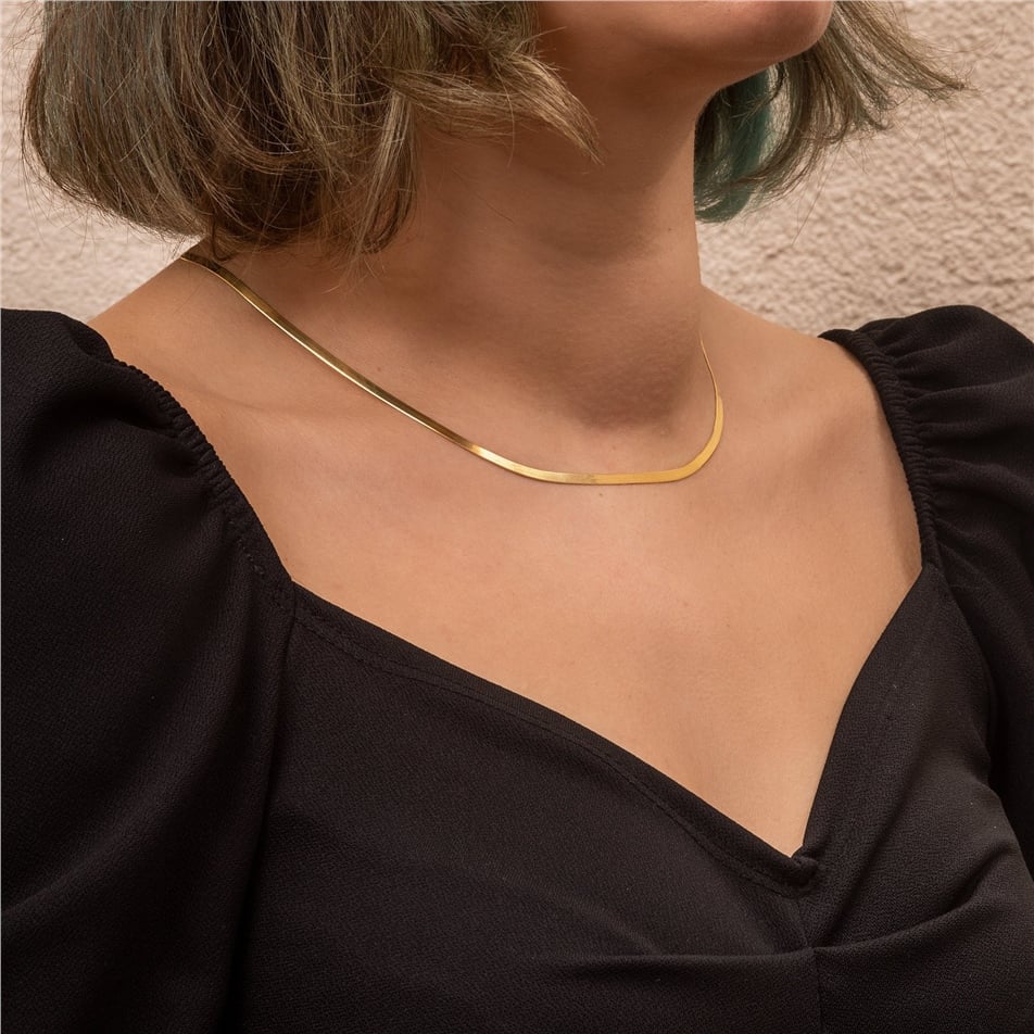 Solid Gold Flat Herringbone Necklace