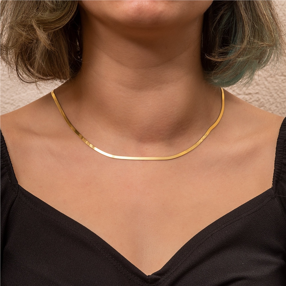 Solid Gold Flat Herringbone Necklace