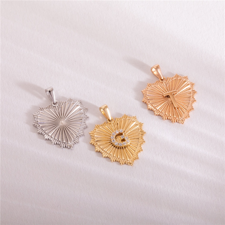 Solid Gold Fluted Frame Heart Medalion Initial Pendant