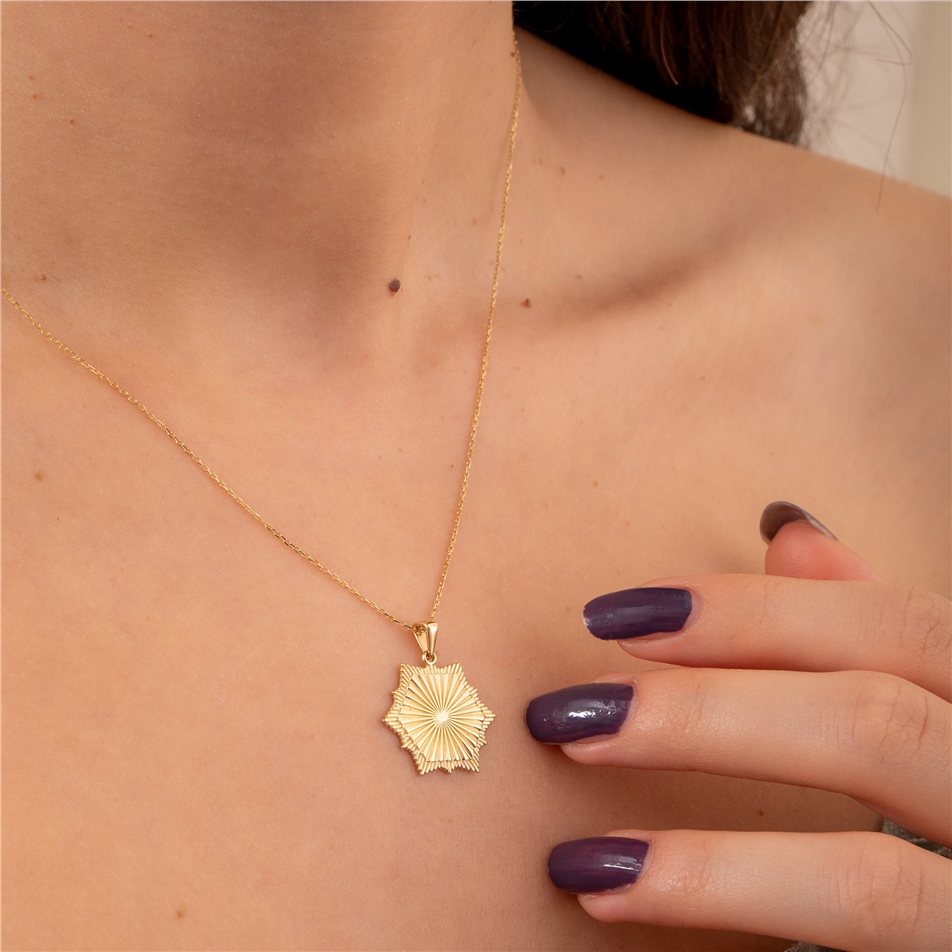 Solid Gold Fluted Hexagon Pendant