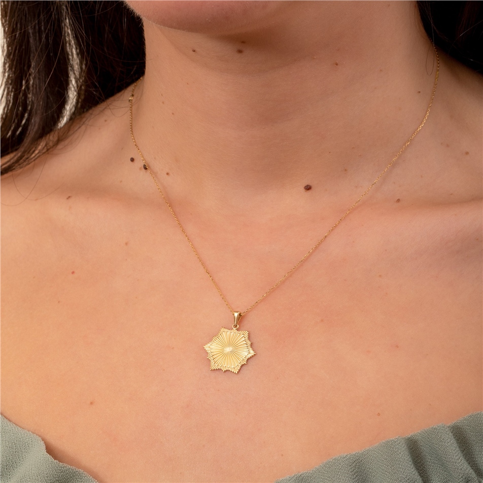 Solid Gold Fluted Hexagon Pendant