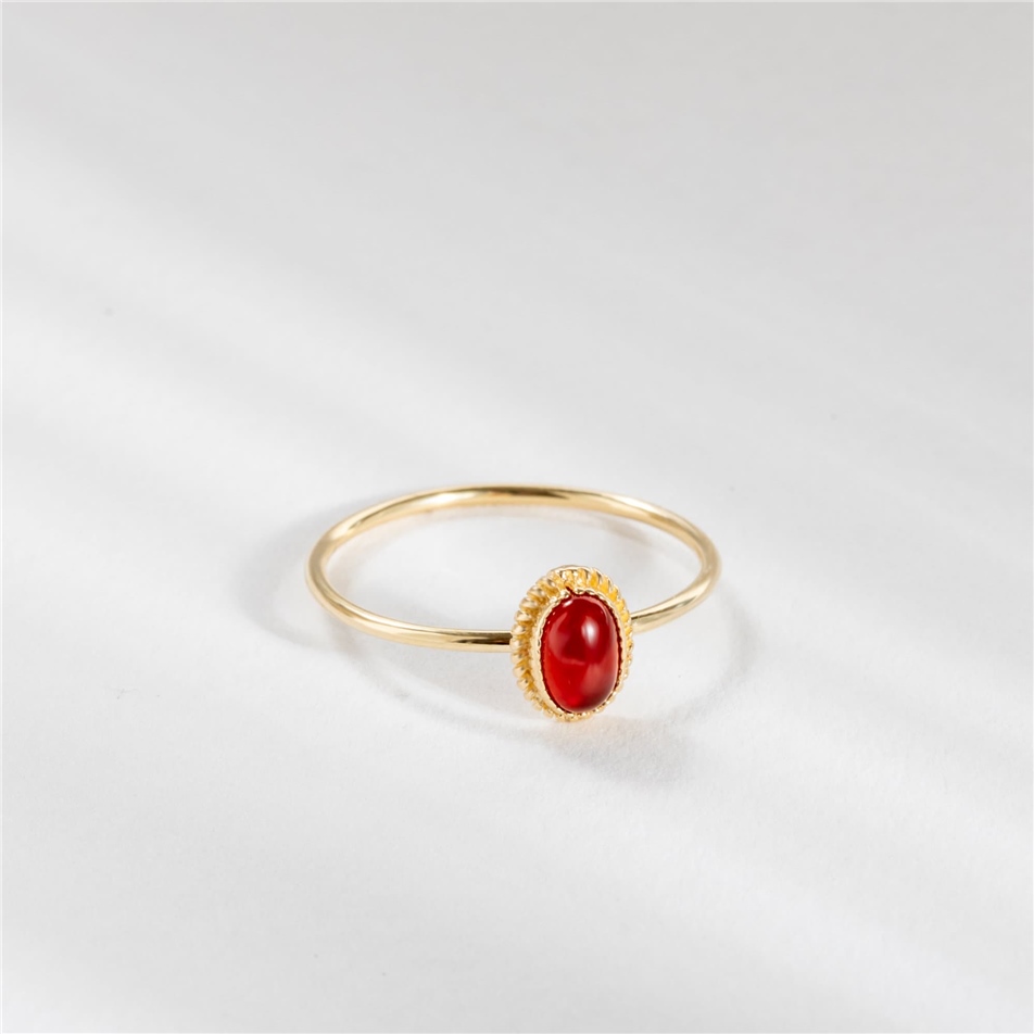 Solid Gold Oval Red Agate Ring