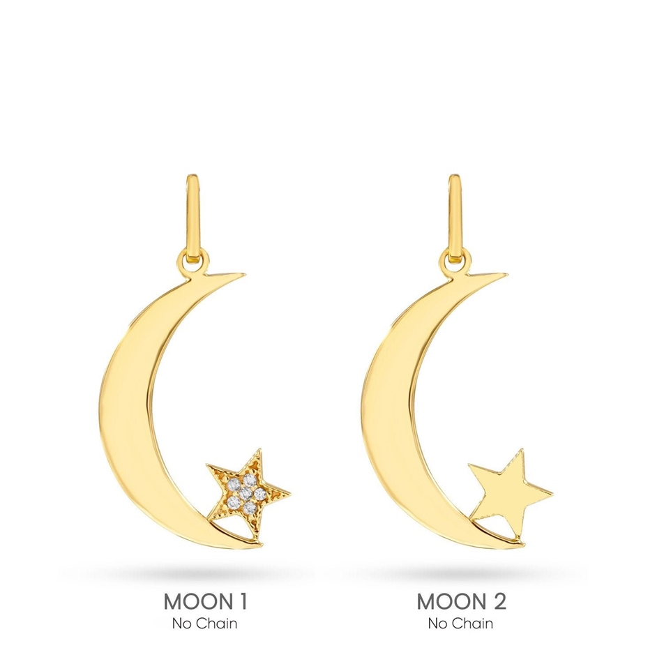 Solid Gold Star and Moon Necklace