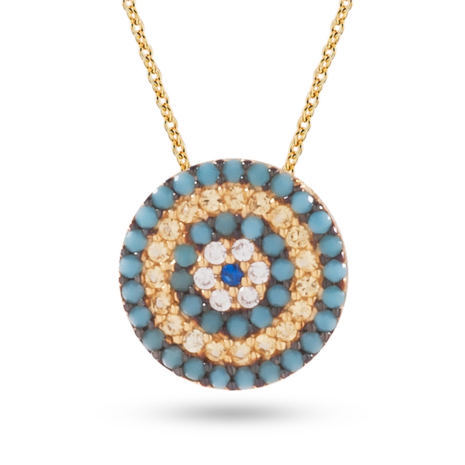 Solid Gold Fancy Evil Eye Necklace