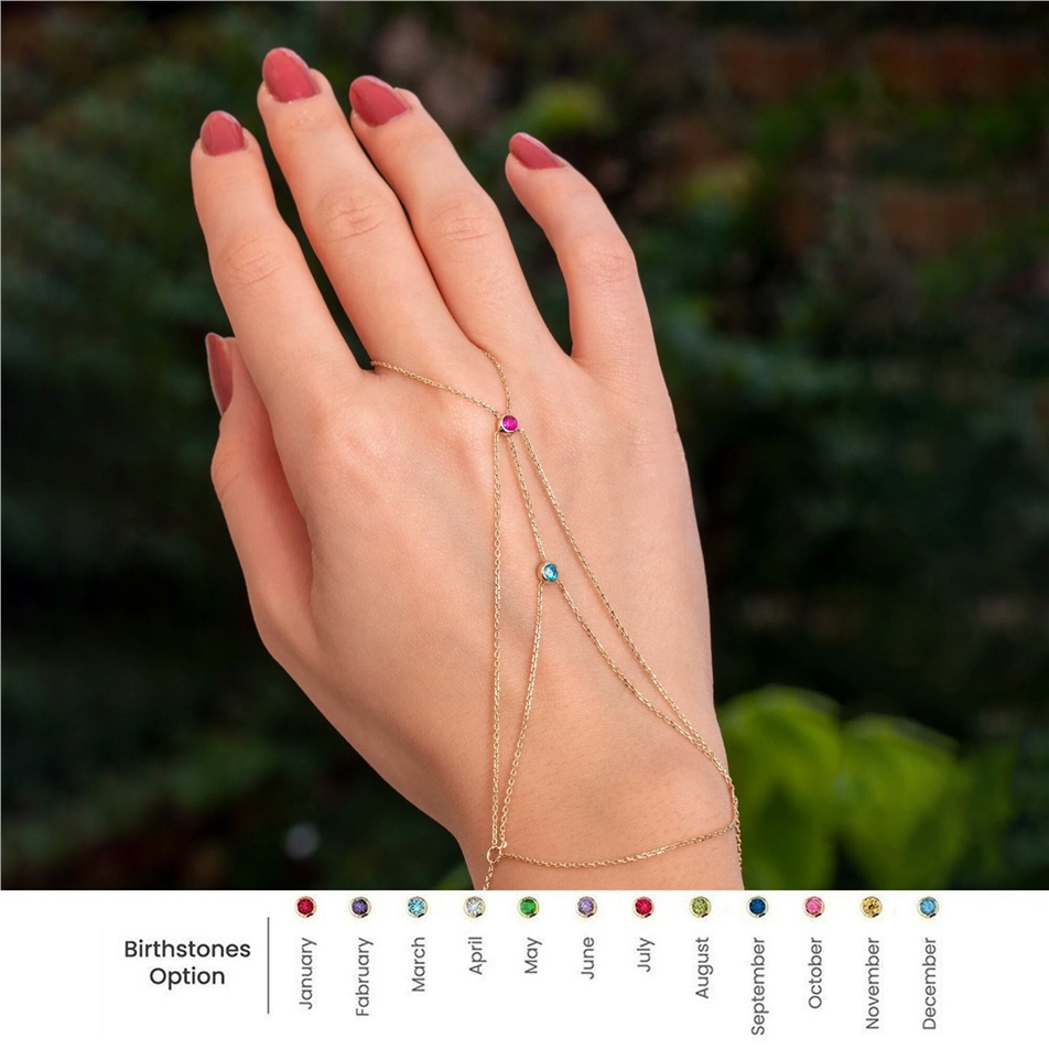 Solid Gold Birthstone Hand Bracelet