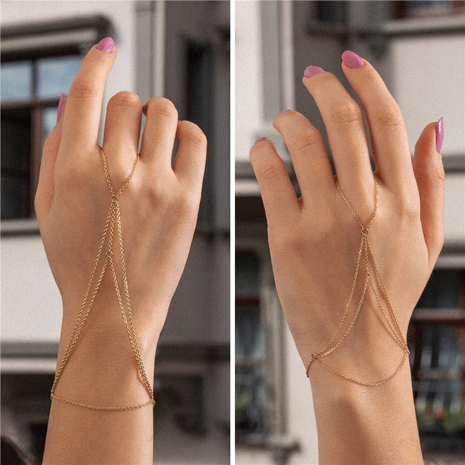 Solid Gold Hand Chain Bracelet