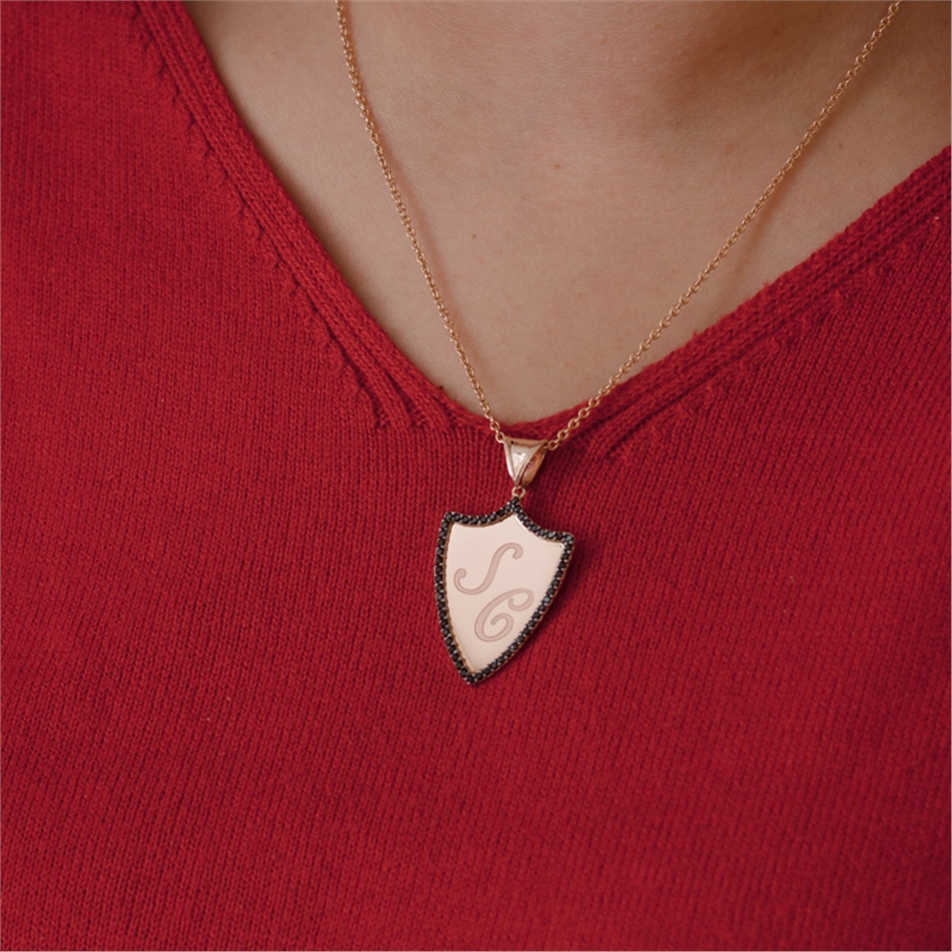 Solid Gold Two Letter Shield Necklace