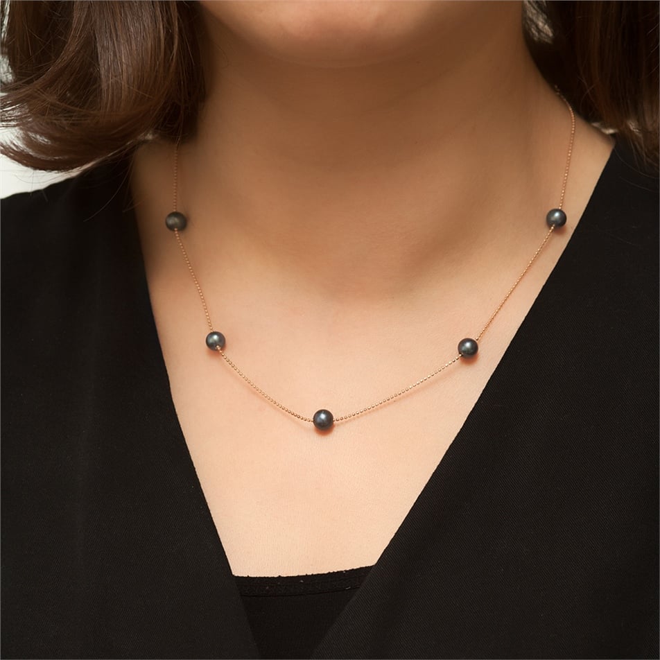 Solid Gold Black Pearl String Necklace