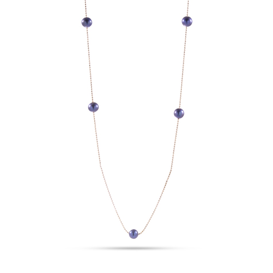 Solid Gold Black Pearl String Necklace