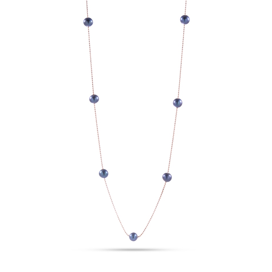 Solid Gold Black Pearl String Necklace