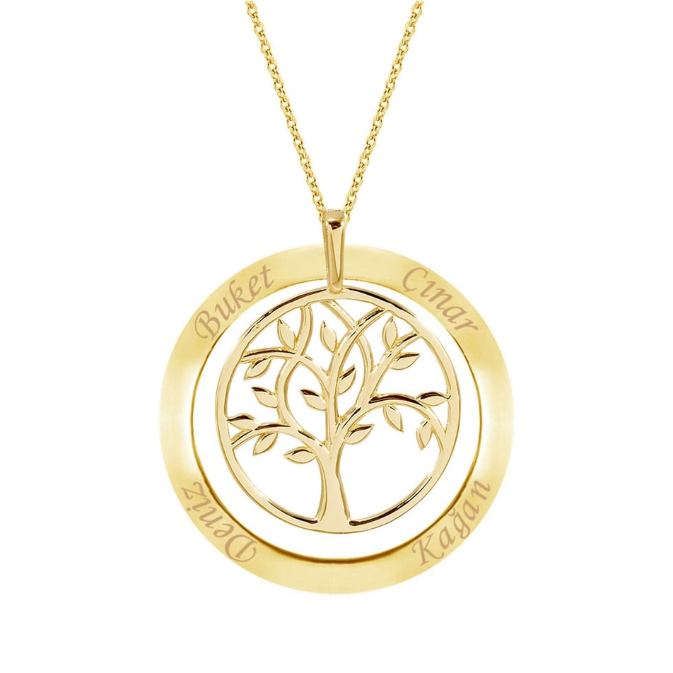 Solid Gold Name Frame, Family Tree Necklace