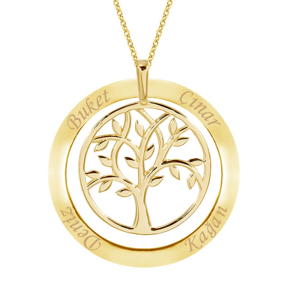 Solid Gold Name Frame, Family Tree Necklace