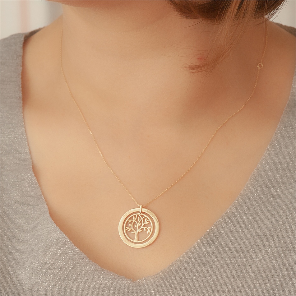 Solid Gold Name Frame, Family Tree Necklace