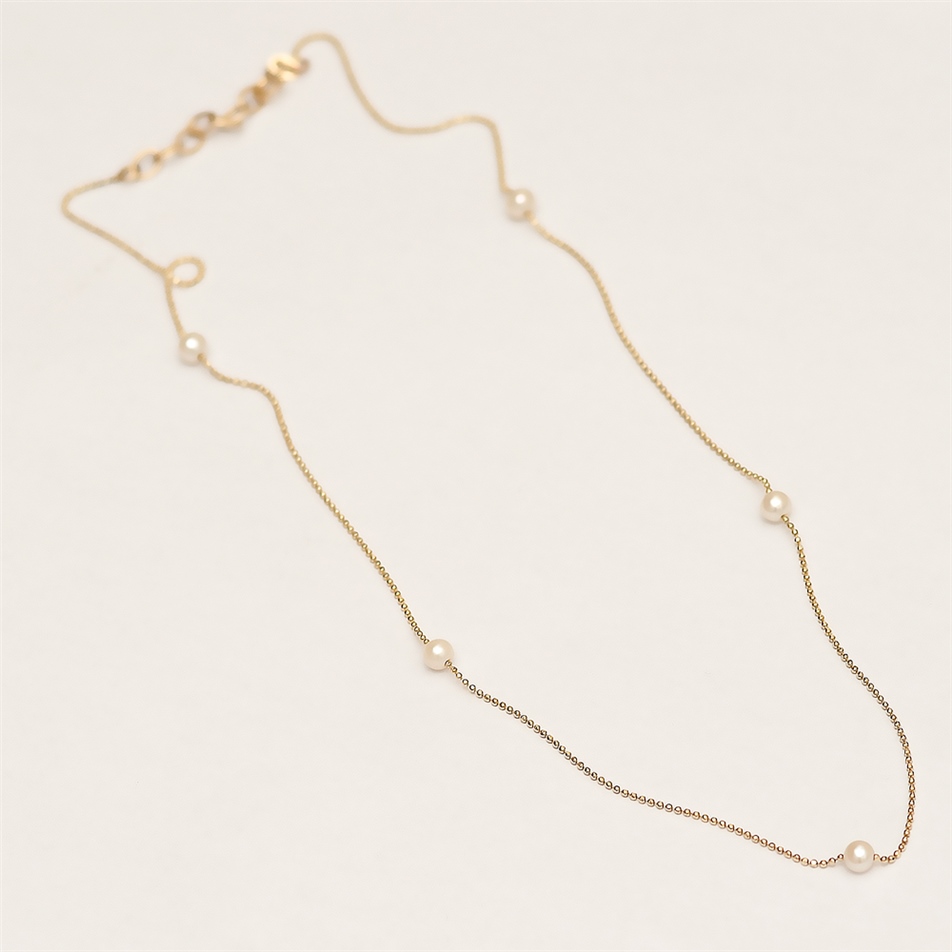 Solid Gold String Pearl Necklace