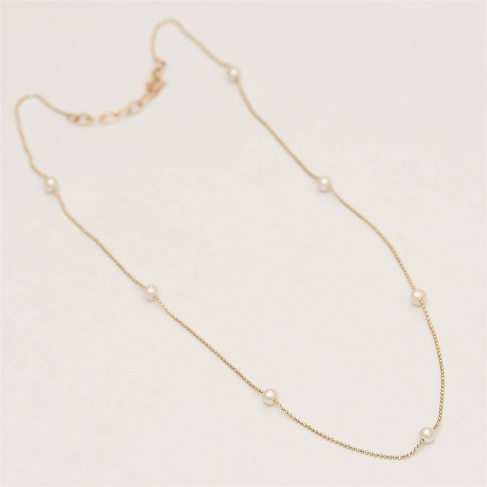 Solid Gold Pearl String Necklace