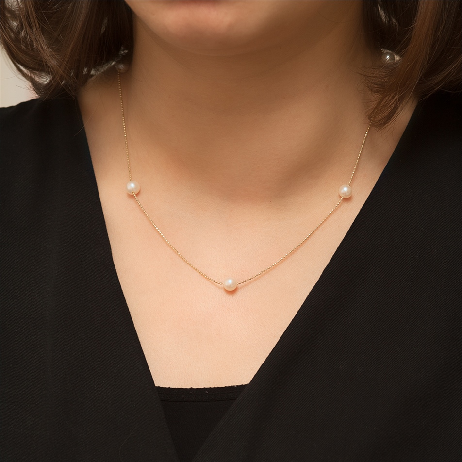Solid Gold Pearl String Necklace