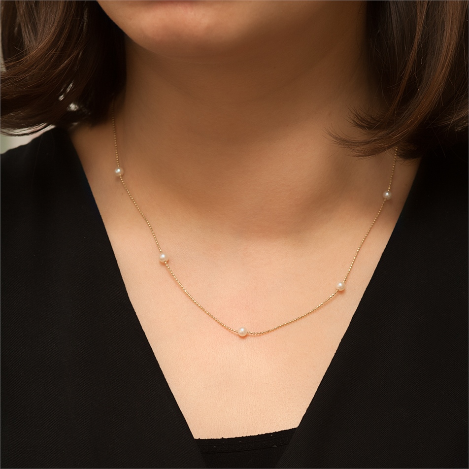 Solid Gold Pearl String Necklace