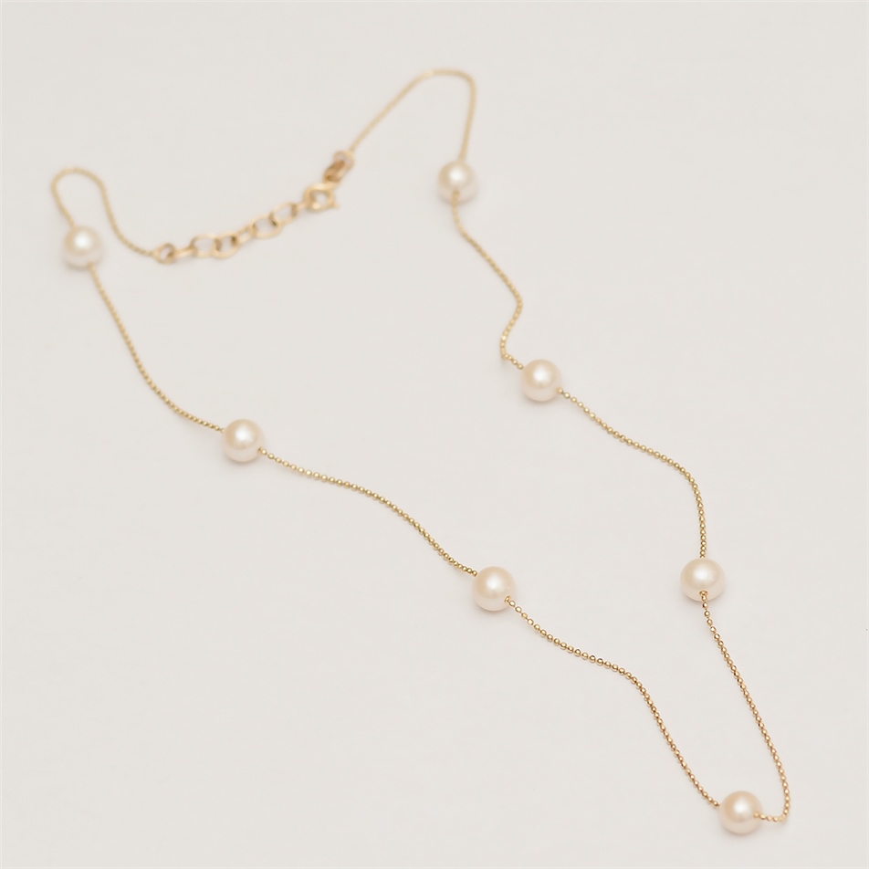 Solid Gold String Pearl Necklace