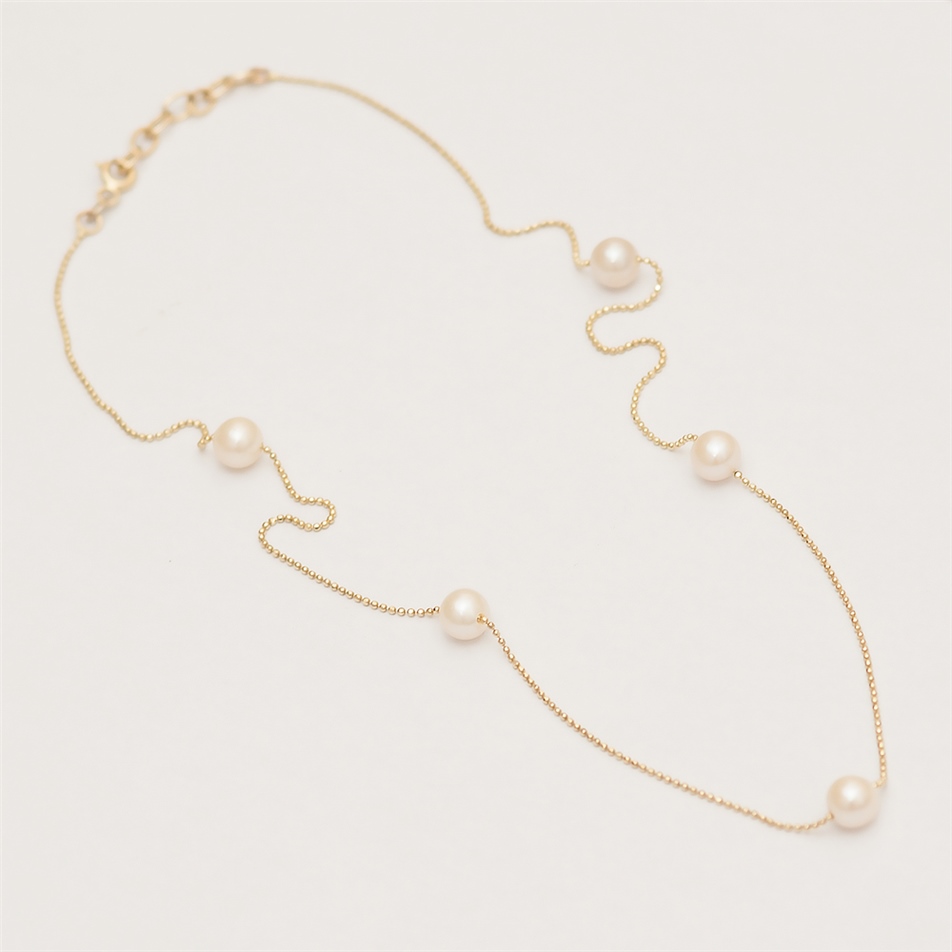 Solid Gold Pearl String Necklace