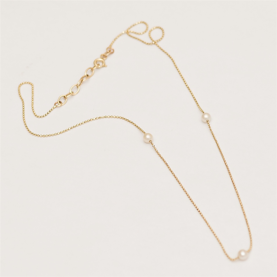 Solid Gold String Pearl Necklace
