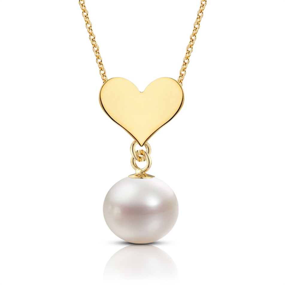 Solid Gold Heart Pearl Necklace