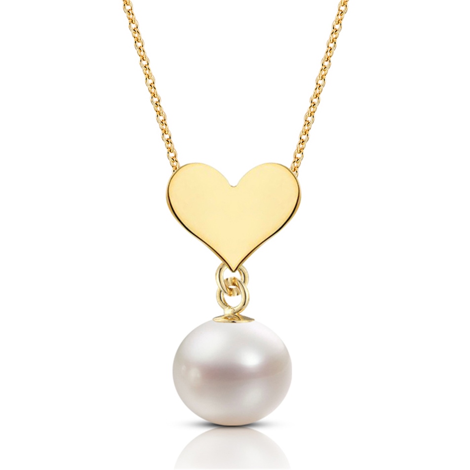Solid Gold Heart Pearl Necklace