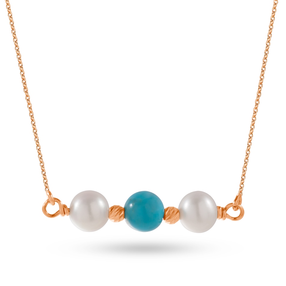 Solid Gold Ball Beaded Pearl Necklace