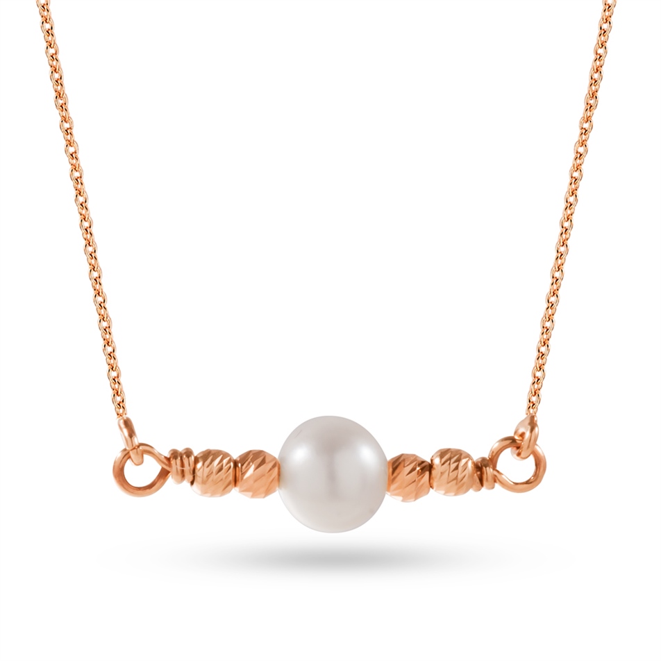 Solid Gold Ball Beaded Pearl Necklace