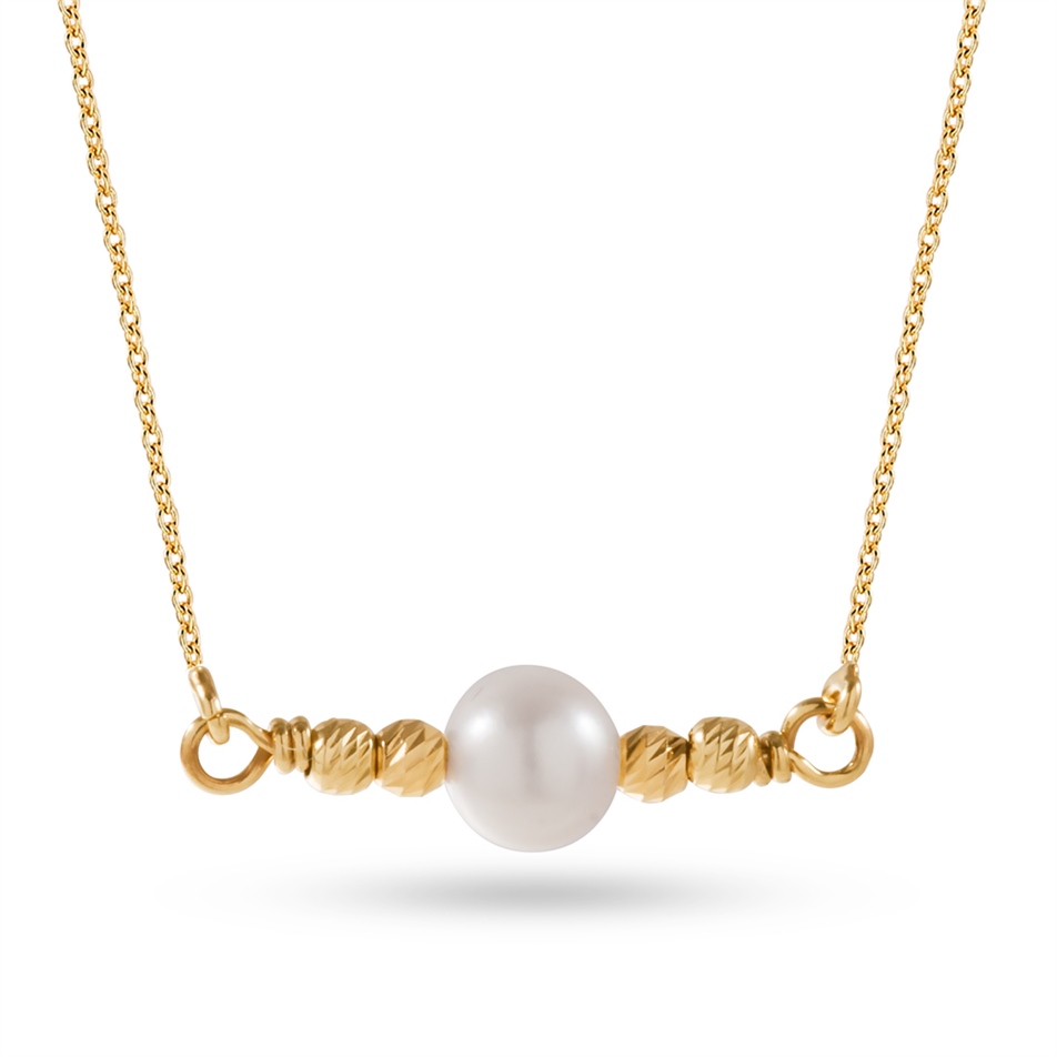 Solid Gold Ball Beaded Pearl Necklace