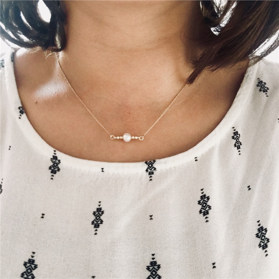 Solid Gold Ball Beaded Pearl Necklace