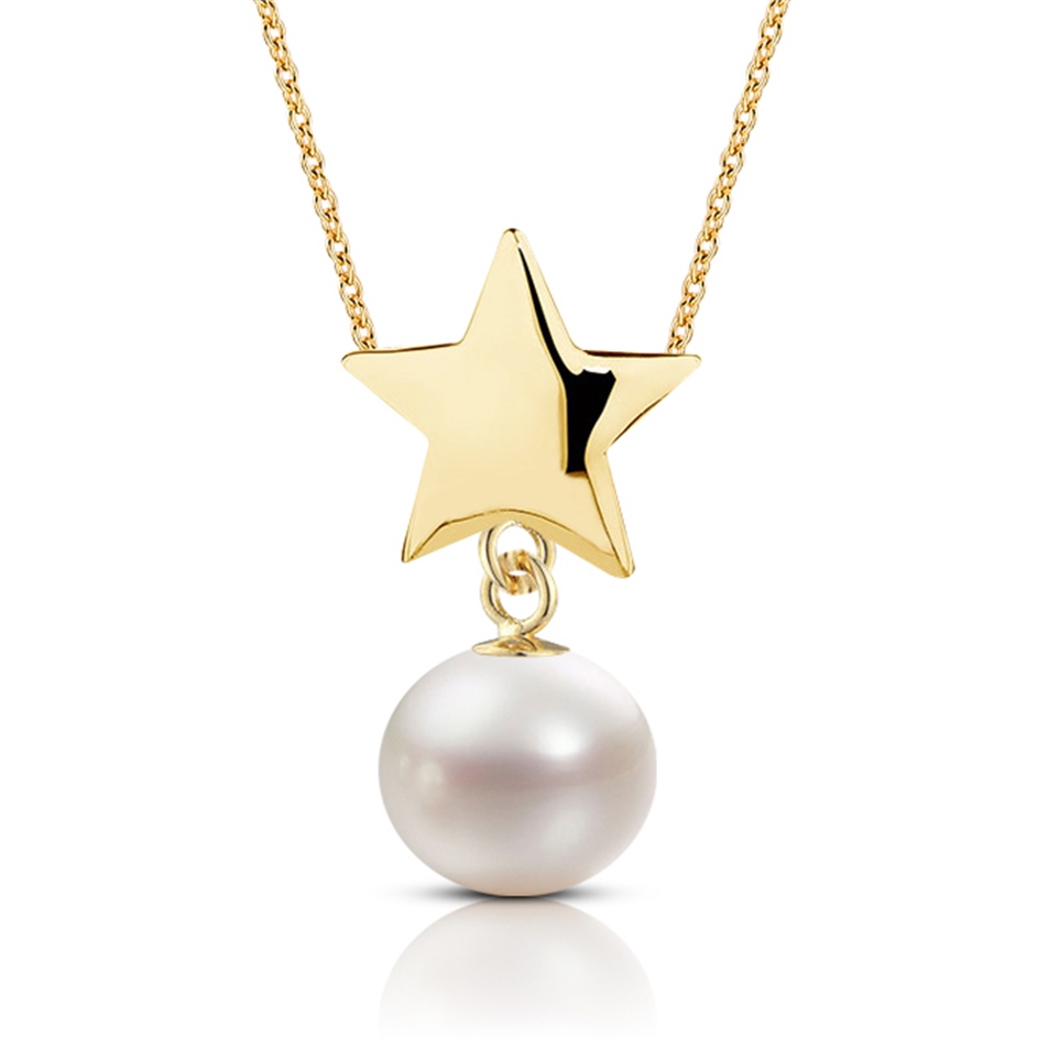 Solid Gold Star Pearl Necklace