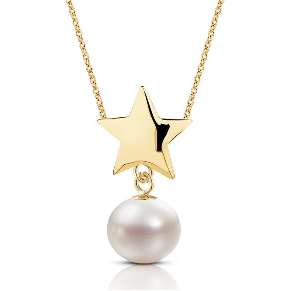 Solid Gold Star Pearl Necklace
