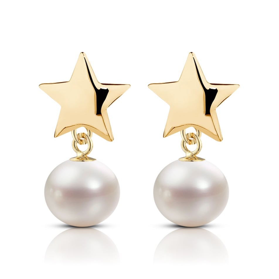 Solid Gold Star Pearl Earring