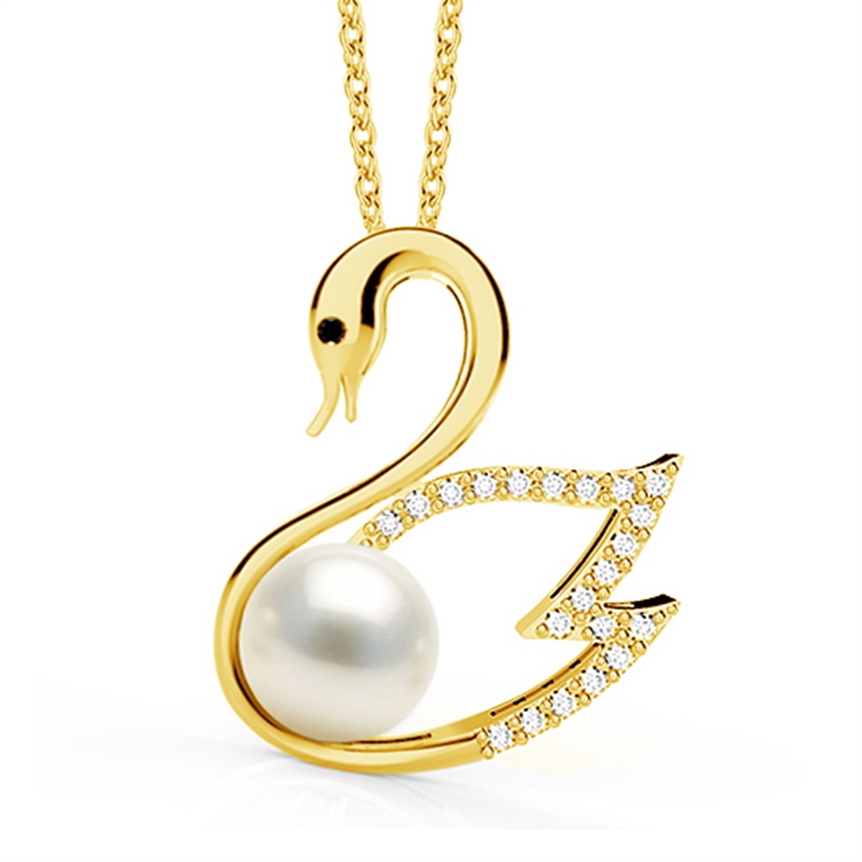 Solid Gold Fancy Swan Pearl Necklace
