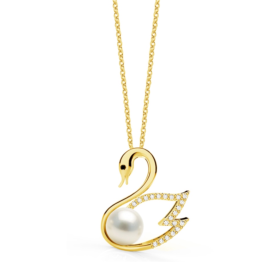 Solid Gold Fancy Swan Pearl Necklace