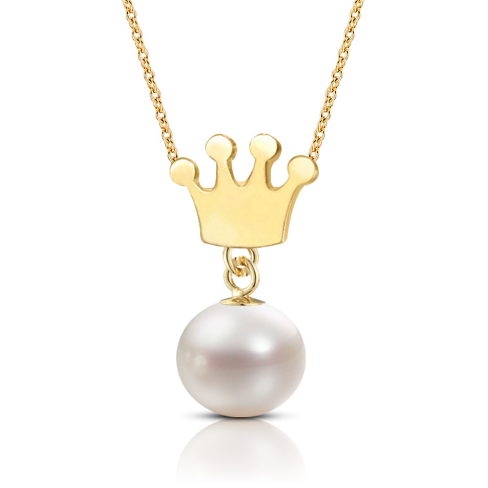 Solid Gold Crown Pearl Necklace
