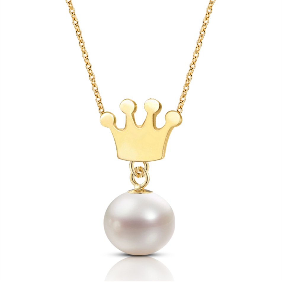 Solid Gold Crown Pearl Necklace